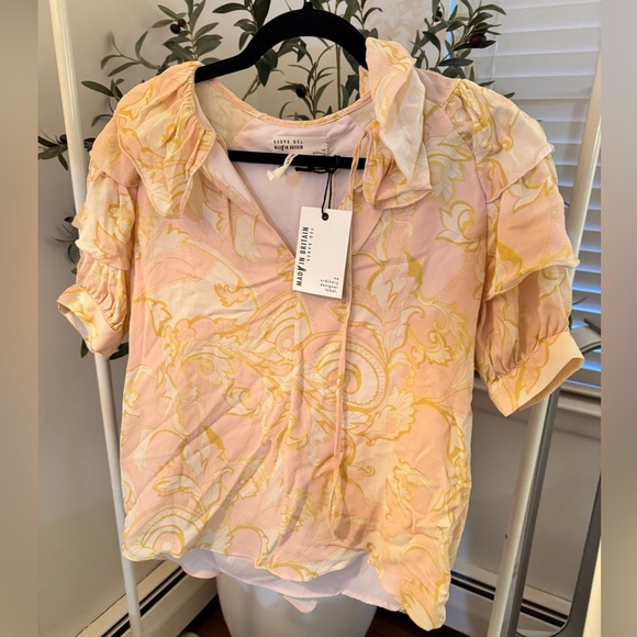 Ted Baker London Cream Puff Sleeve Paisley Ruffled Blouse - Picture 12 of 16